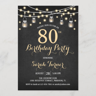 80th Birthday Party - Chalkboard Gold Invitation