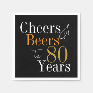 80th Birthday Party Cheers and Beers Black Gold Napkin
