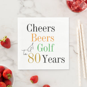 80th Birthday Party Cheers Beers Golf Minimal Napkin