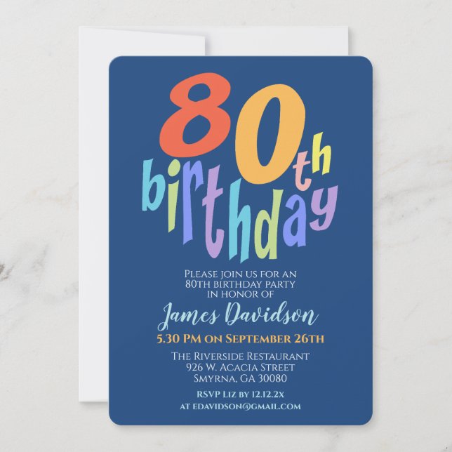 80th Birthday Party Colourful Modern Invitation (Front)
