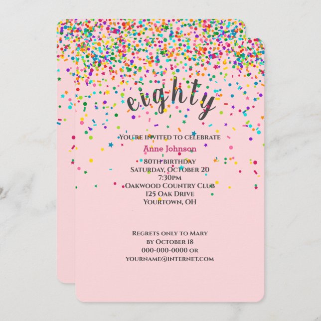 80th Birthday Party confetti Invitation (Front/Back)