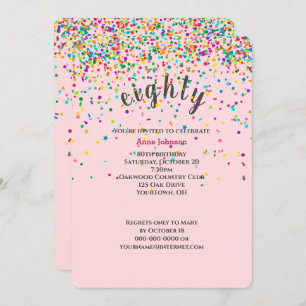 80th Birthday Party confetti Invitation