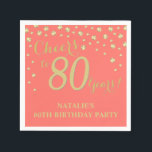 80th Birthday Party Coral and Gold Diamond Napkins<br><div class="desc">80th Birthday Party Invitation with Coral and Gold Glitter Diamond Background. Gold Confetti. Adult Birthday. Man or Woman Birthday. For further customisation,  please click the "Customise it" button and use our design tool to modify this template.</div>