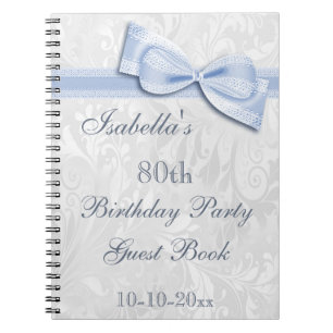 80th Birthday Party Damask and Bow Notebook