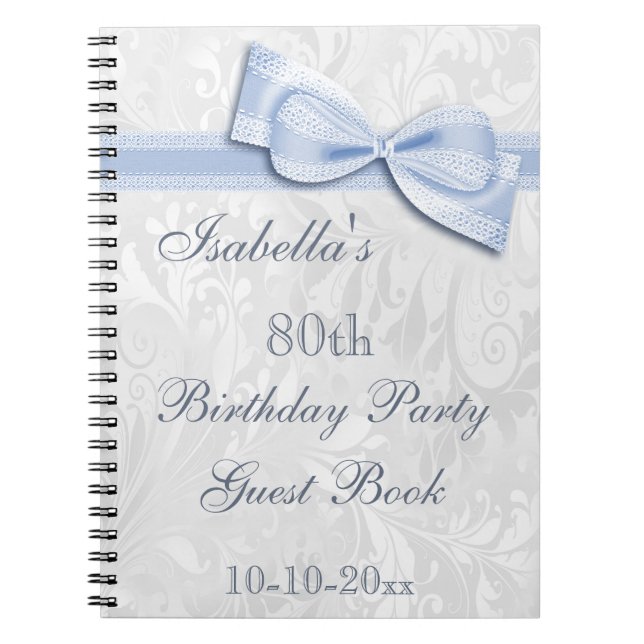 80th Birthday Party Damask and Bow Notebook (Front)