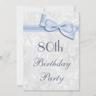 80th Birthday Party Damask and Faux Bow Invitation