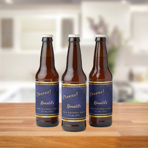 80th Birthday party dark navy blue gold cheers Beer Bottle Label
