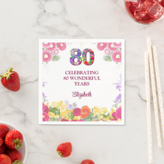 80th Birthday Party Decor 80 Years Floral Pink Napkin