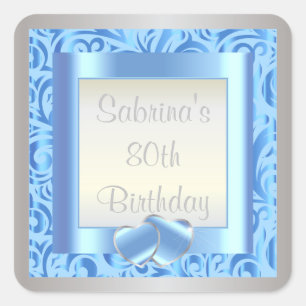 80th Birthday Party   DIY Text   Blue Square Sticker