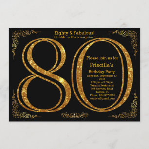 80th Birthday party,Eighty,great Gatsby,black&gold Invitation