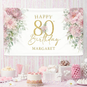 80th Birthday Party Elegant Gold Burgundy & Blush Banner