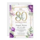 80th Birthday Party Elegant Gold Purple Peony