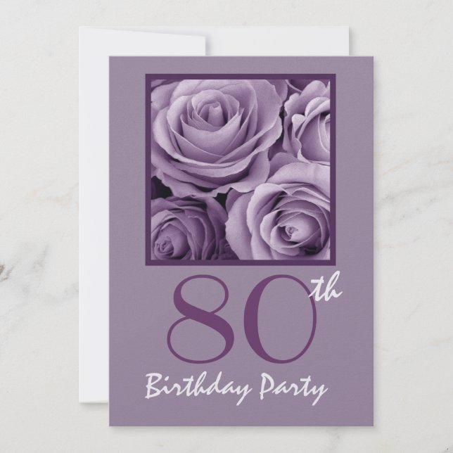 80th Birthday Party Elegant Lilac Purple Roses V01 Invitation (Front)