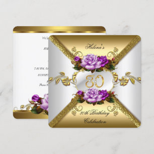 80th Birthday Party Elegant Purple Gold Roses A Invitation