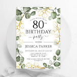 80th Birthday Party Eucalyptus Watercolor Invitation<br><div class="desc">Elegant botanical 80th birthday party invitation. Classy design features hand painted watercolor greenery eucalyptus wreath foliage and script font.  Printed Zazzle invitations or instant download digital printable template. Personalise with your own details. Message me if you need further customisation.</div>