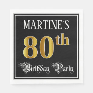 80th Birthday Party — Fancy Script, Faux Gold Look Napkin