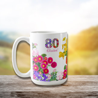 80th birthday party floral bouquet coffee mug
