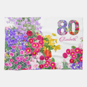 80th birthday party floral bouquet kitchen towels