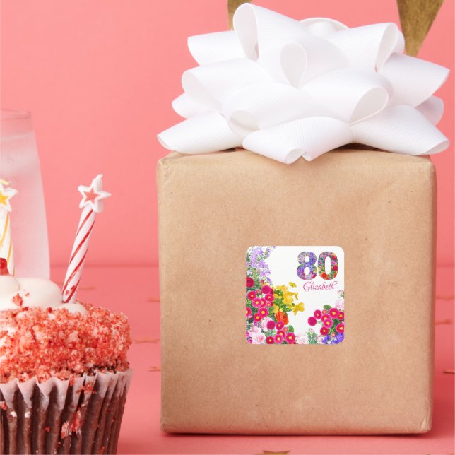 80th birthday party floral flower bouquet stickers (Party)
