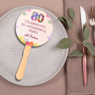 80th Birthday Party Floral Modern 80 Milestone  Hand Fan