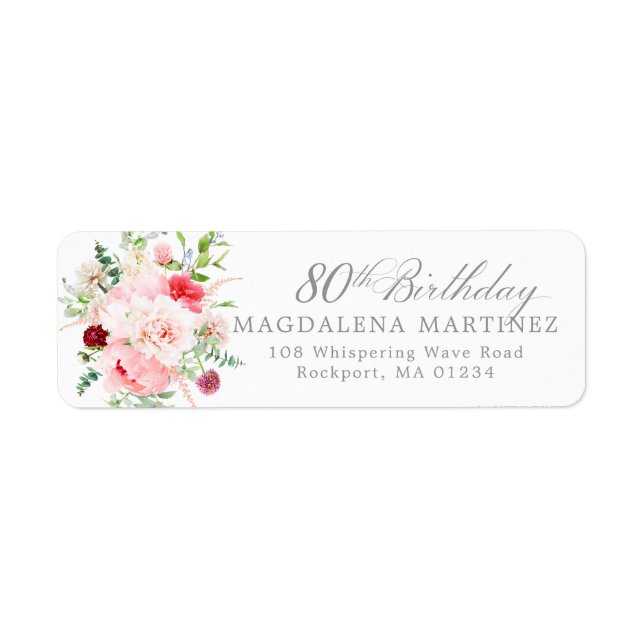 80th Birthday Party Floral Return Address Label (Front)