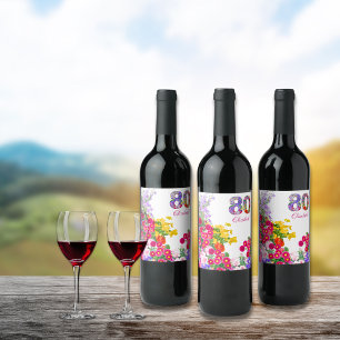 80th birthday party flower bouquet wine labels