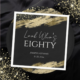 80th Birthday Party Gold Black Look Who's Napkin