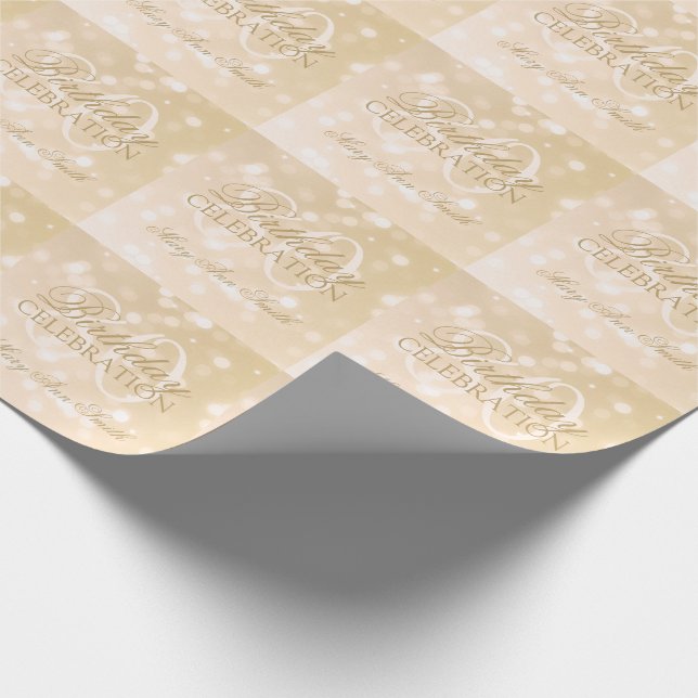 80th Birthday Party Gold Bokeh Sparkle Lights Wrapping Paper (Corner)