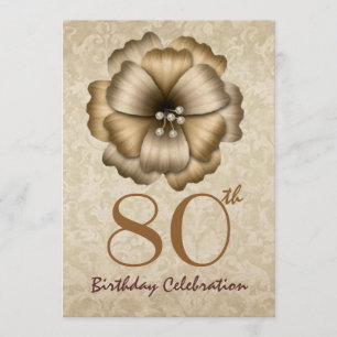 80th Birthday Party Gold Flower Bow Invitation