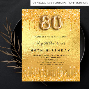 80th birthday party gold glitter budget invitation flyer
