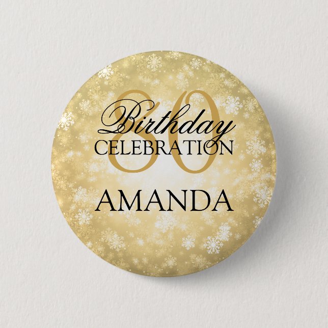 80th Birthday Party Gold Winter Wonderland 6 Cm Round Badge (Front)