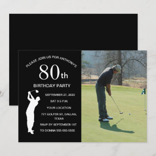 80th Birthday Party Golfer Black Par Golf Photo Invitation