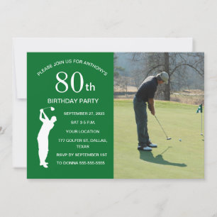 80th Birthday Party Golfer Green Par Golf Photo Invitation