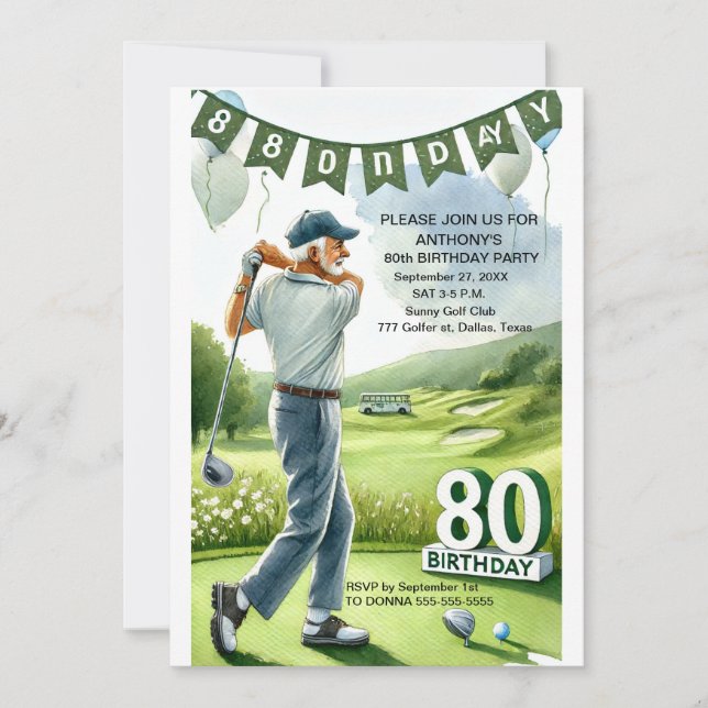 80th Birthday Party Golfer Sports Par Adult Golf Invitation (Front)