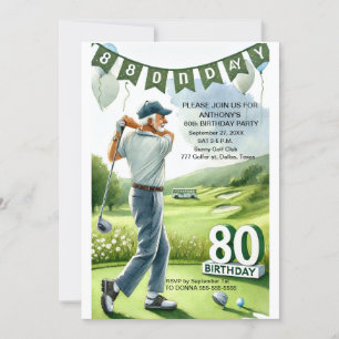 80th Birthday Party Golfer Sports Par Adult Golf Invitation
