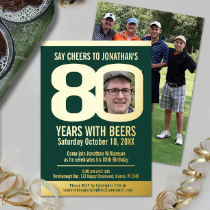 80th Birthday party green gold foil photo beer