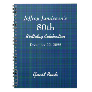 80th Birthday Party Guest Book Blue Plaid, Name