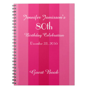 80th Birthday Party Guest Book Name Pink Notebook