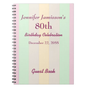 80th Birthday Party Guest Book Pastel Notebook