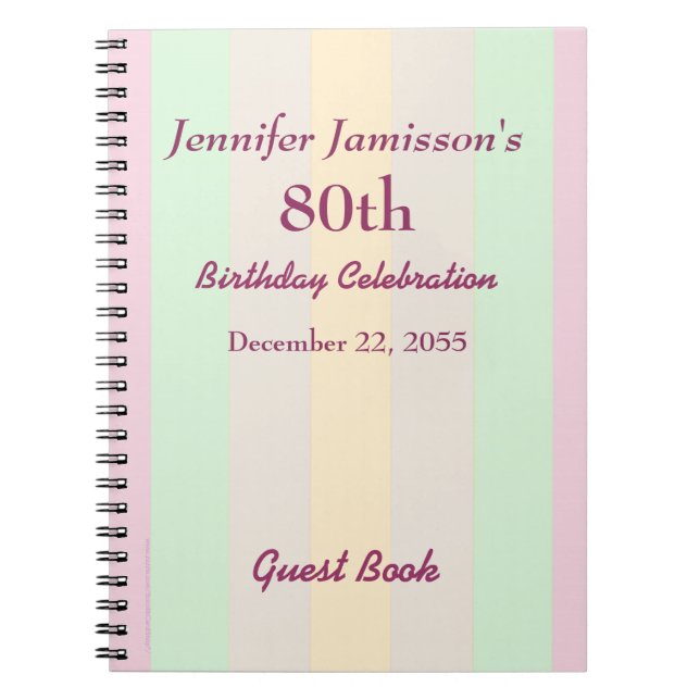 80th Birthday Party Guest Book Pastel Notebook (Front)