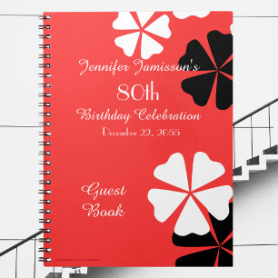 80th Birthday Party Guest Book Red/White Floral
