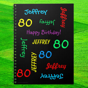 80th Birthday Party Guest Book, Repeat Name Black Notebook