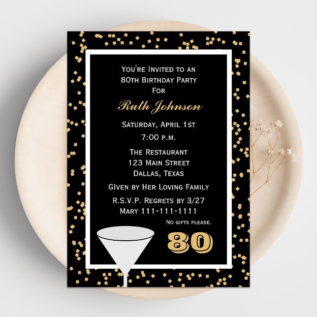 80th Birthday Party Invitation 80 and Confetti (Creator Uploaded)
