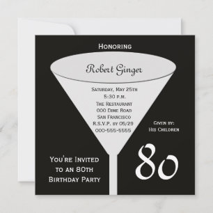 80th Birthday Party Invitation 80 in Black