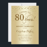 80th Birthday Party Invitation - Gold<br><div class="desc">80th Birthday Party Invitation.
Elegant design with faux glitter gold. Cheers to 80 Years! Message me if you need further customization.</div>