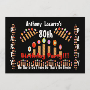 80th Birthday Party Invitation - Gold Candles