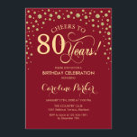 80th Birthday Party Invitation - Gold Red<br><div class="desc">80th Birthday Party Invitation.
Elegant design with faux glitter gold and dark red. Cheers to 80 Years! Message me if you need further customization.</div>