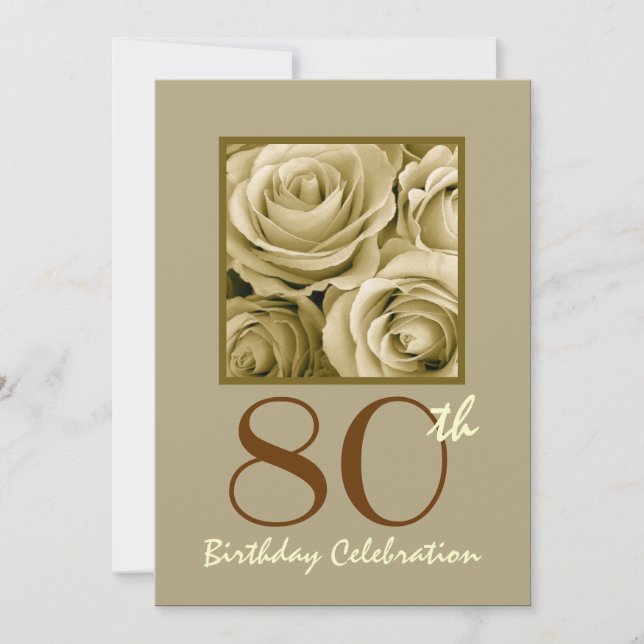 80th Birthday Party Invitation GOLD Roses Metallic (Front)