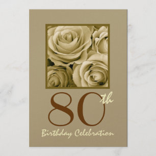 80th Birthday Party Invitation GOLD Roses Metallic