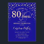 80th Birthday Party Invitation - Gold Royal Blue<br><div class="desc">80th Birthday Party Invitation.
Elegant design with faux glitter gold and royal blue. Cheers to 80 Years! Message me if you need further customization.</div>